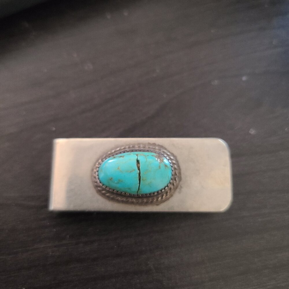 Turquoise Silver Tone Men's Money Clip